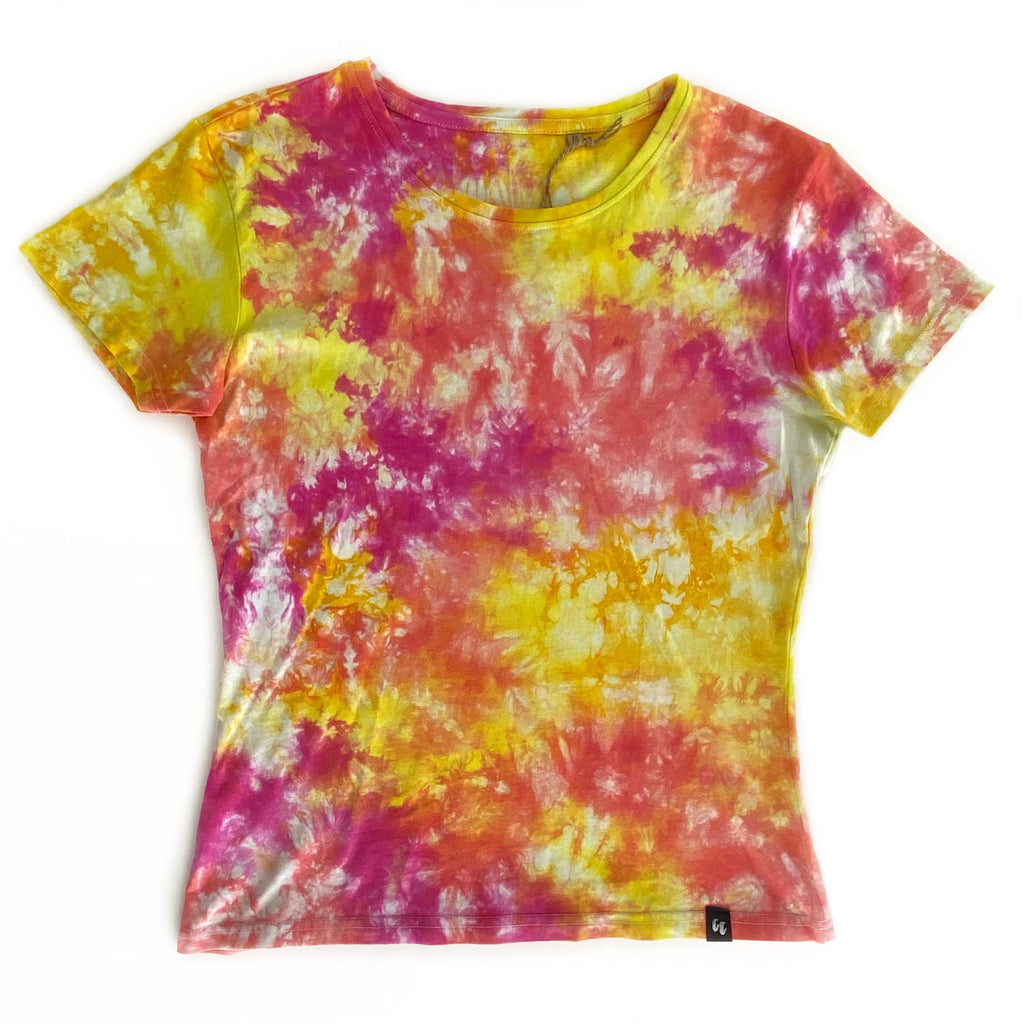 100% Organic Cotton Hand dyed Tie Dye style T-shirt front view