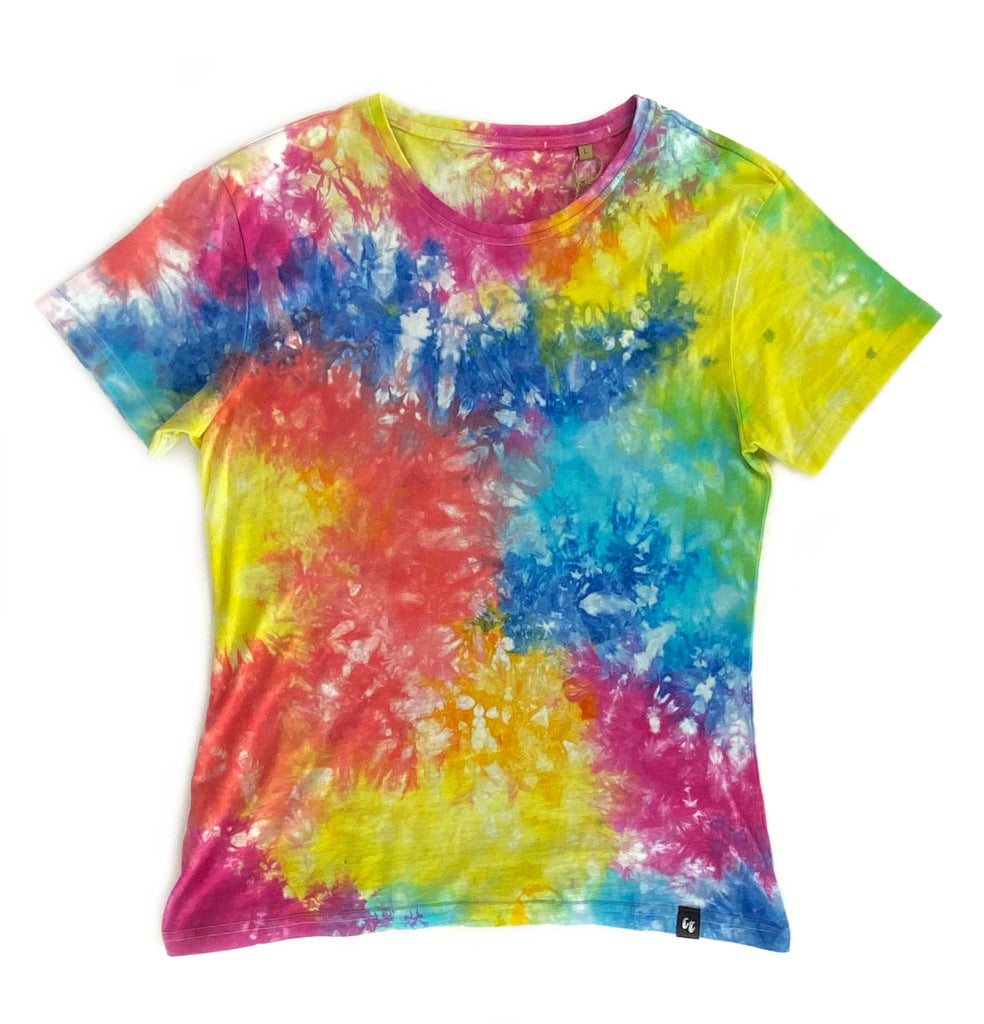 100% Organic Cotton Hand dyed Tie Dye style T-shirt front view