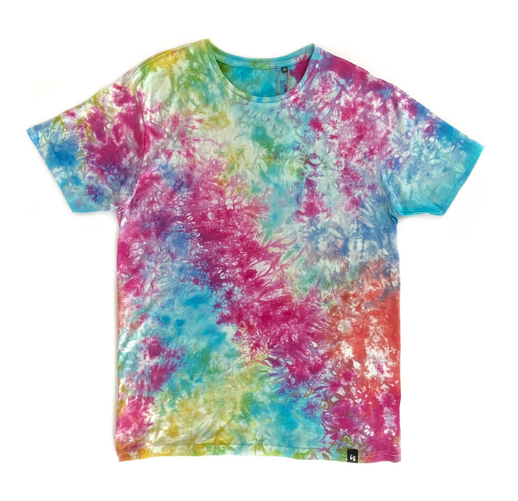 100% Organic Cotton Hand dyed Tie dye style T-shirt front view