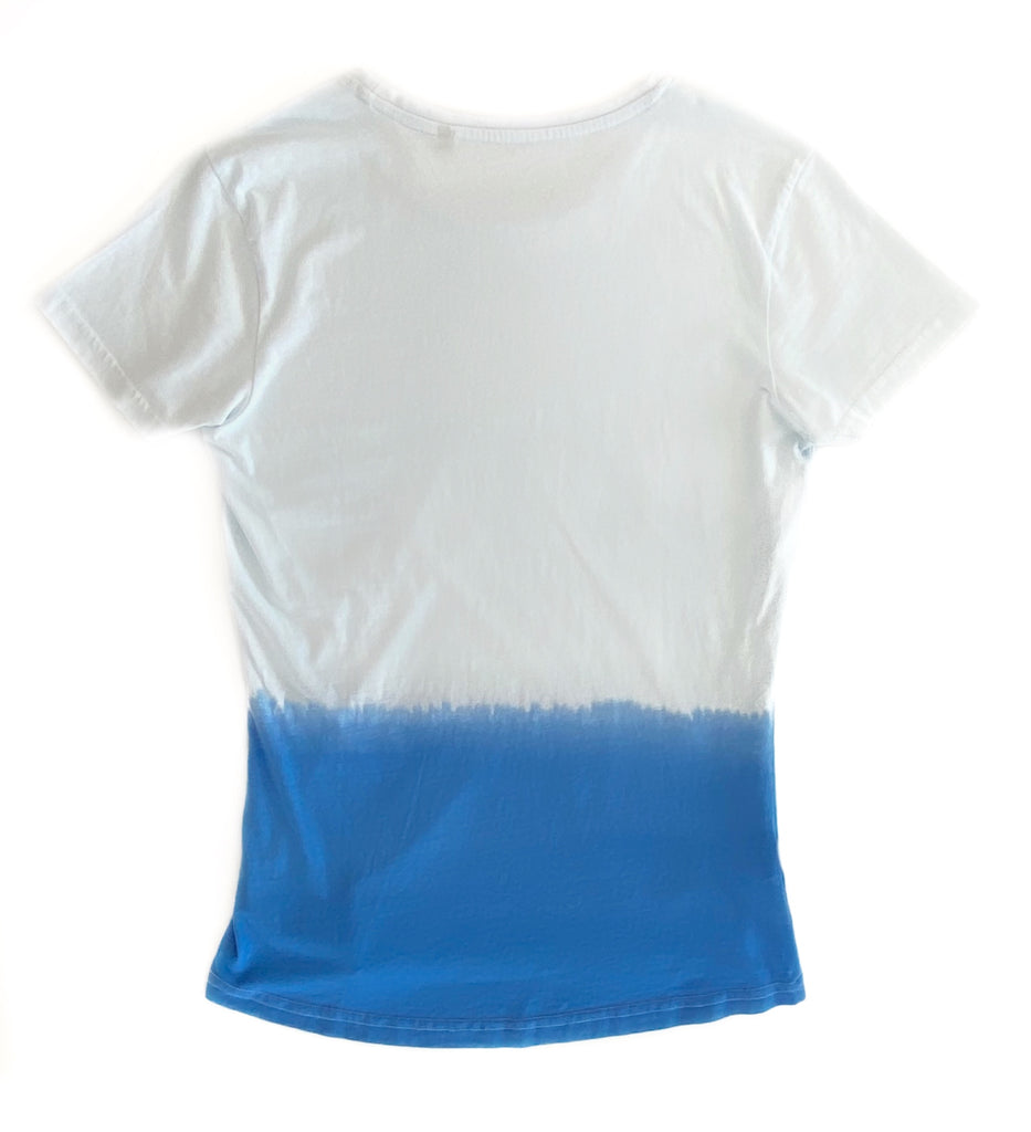 Womes medium 100% organic cotton Tshirt dip dyed back