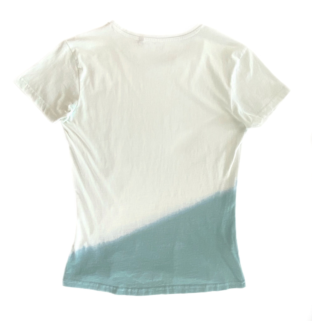 Womes medium 100% organic cotton Tshirt dip dyed back
