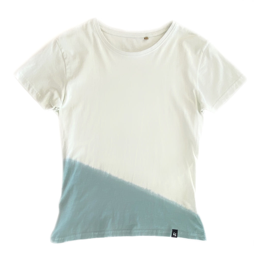 Womes medium 100% organic cotton Tshirt dip dyed front