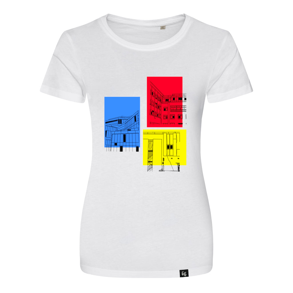 Women's 100% Organic Cotton T-Shirt Colour Block Collection Front Design Print