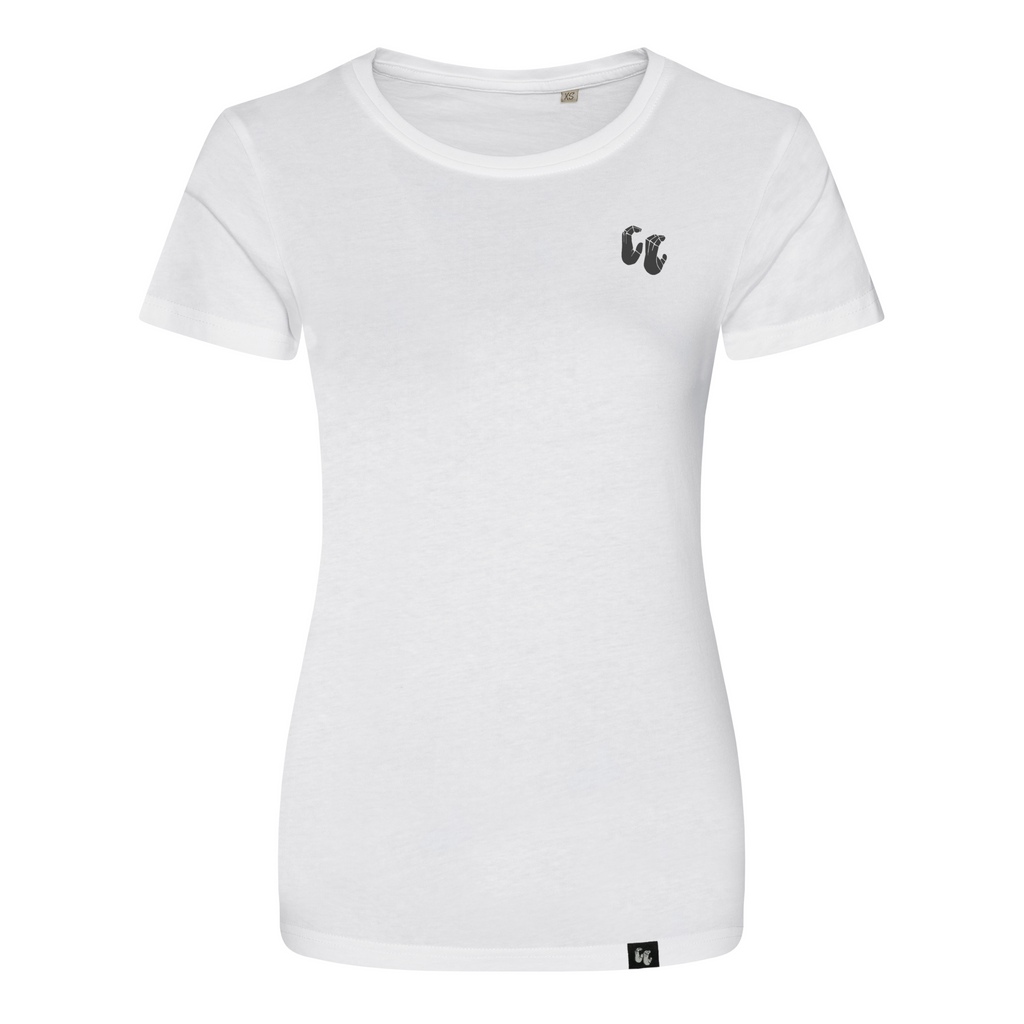 Women's 100% organic cotton white t-shirt with chest logo
