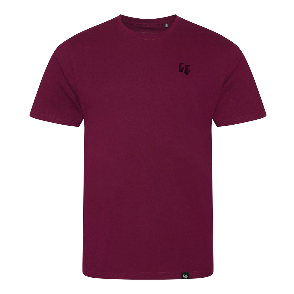 Men's 100% organic cotton burgundy t-shirt with chest logo