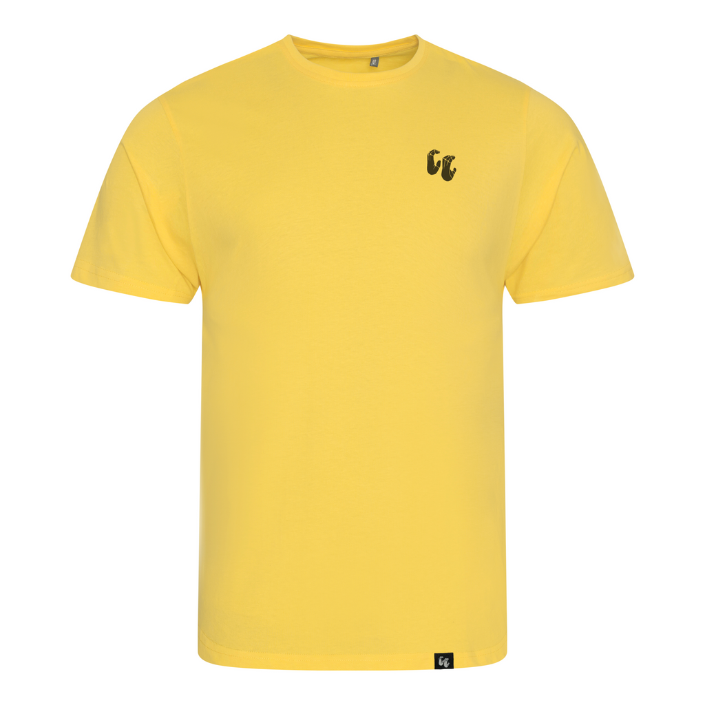 Men's 100% organic cotton yellow t-shirt with chest logo