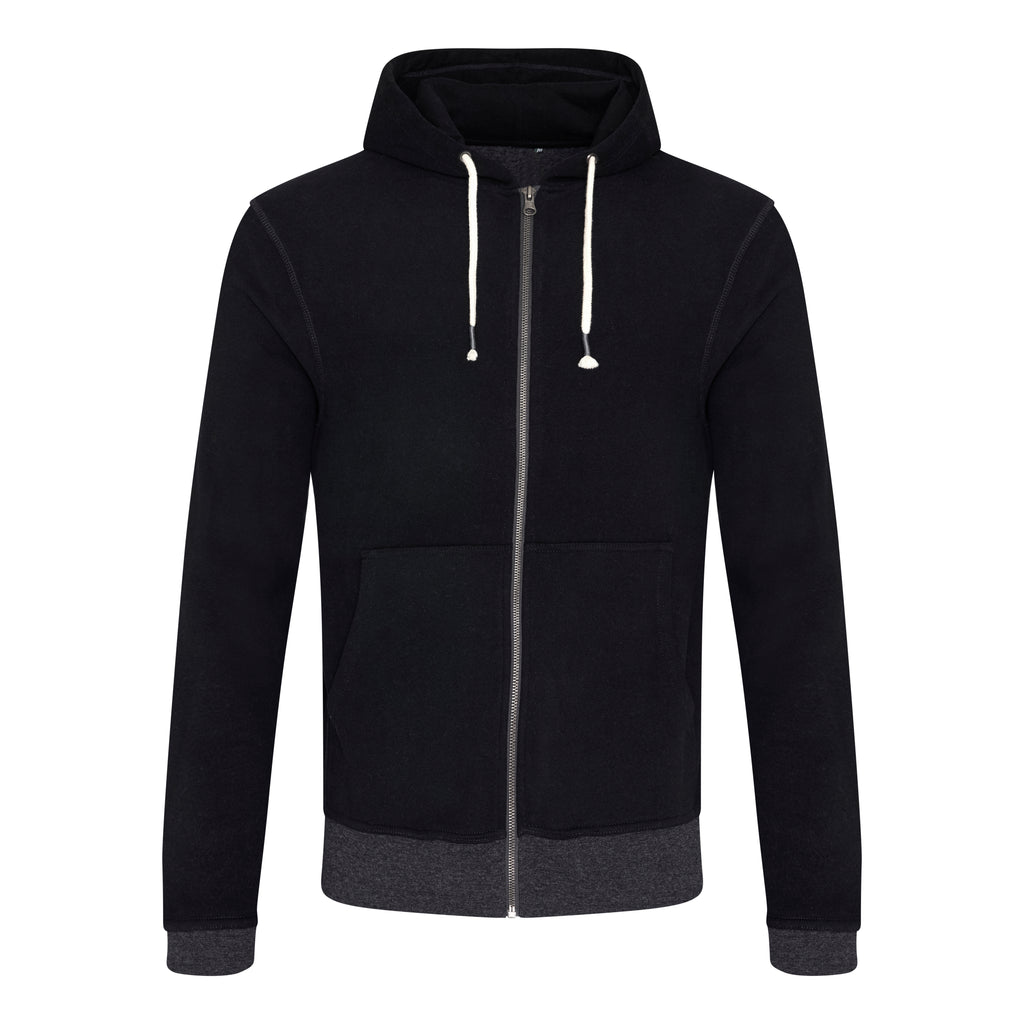 Mens, Womens Regenerated organic cotton hoodie in black and charcoal