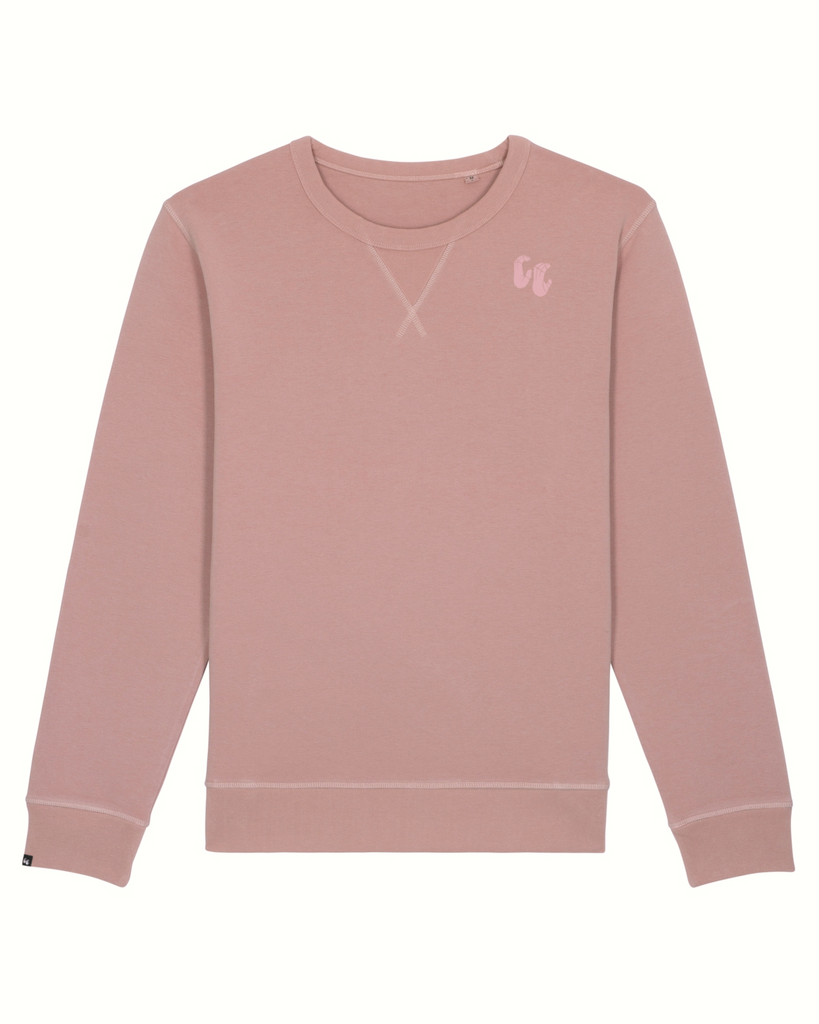 100% Organic Cotton Garment Dyed Crew Neck Sweater Classic Edition in canyon pink