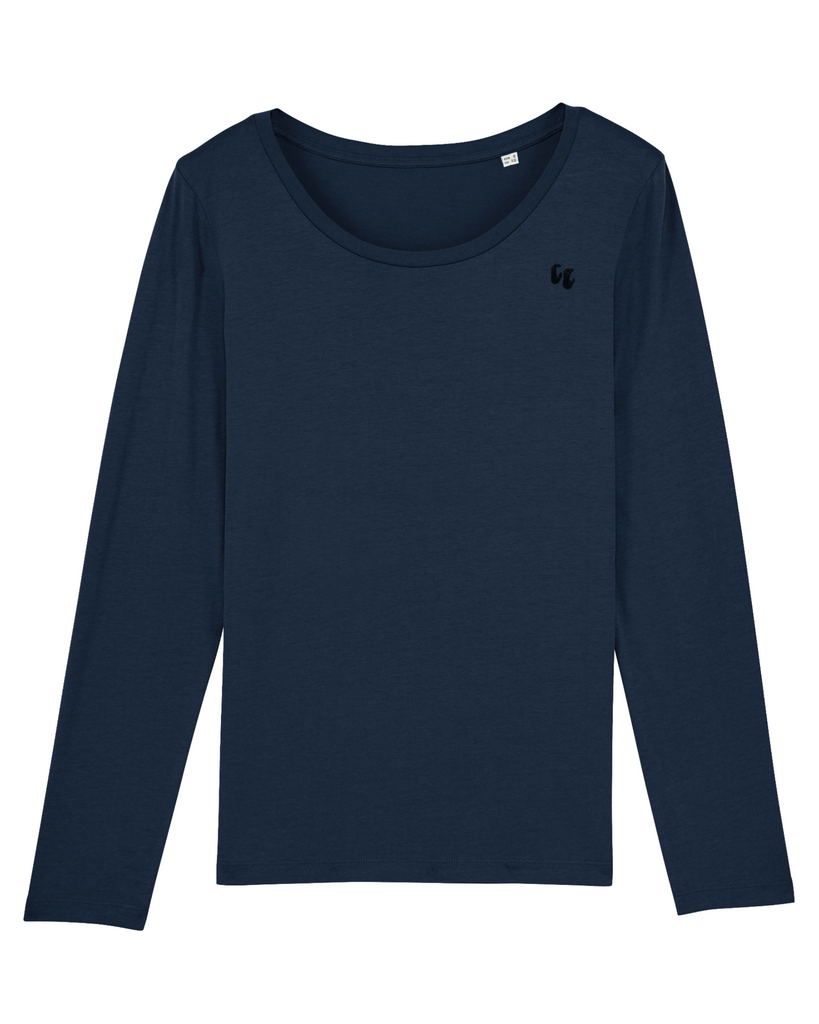100% Organic cotton long sleeve women's T-shirt in Black Heather Blue