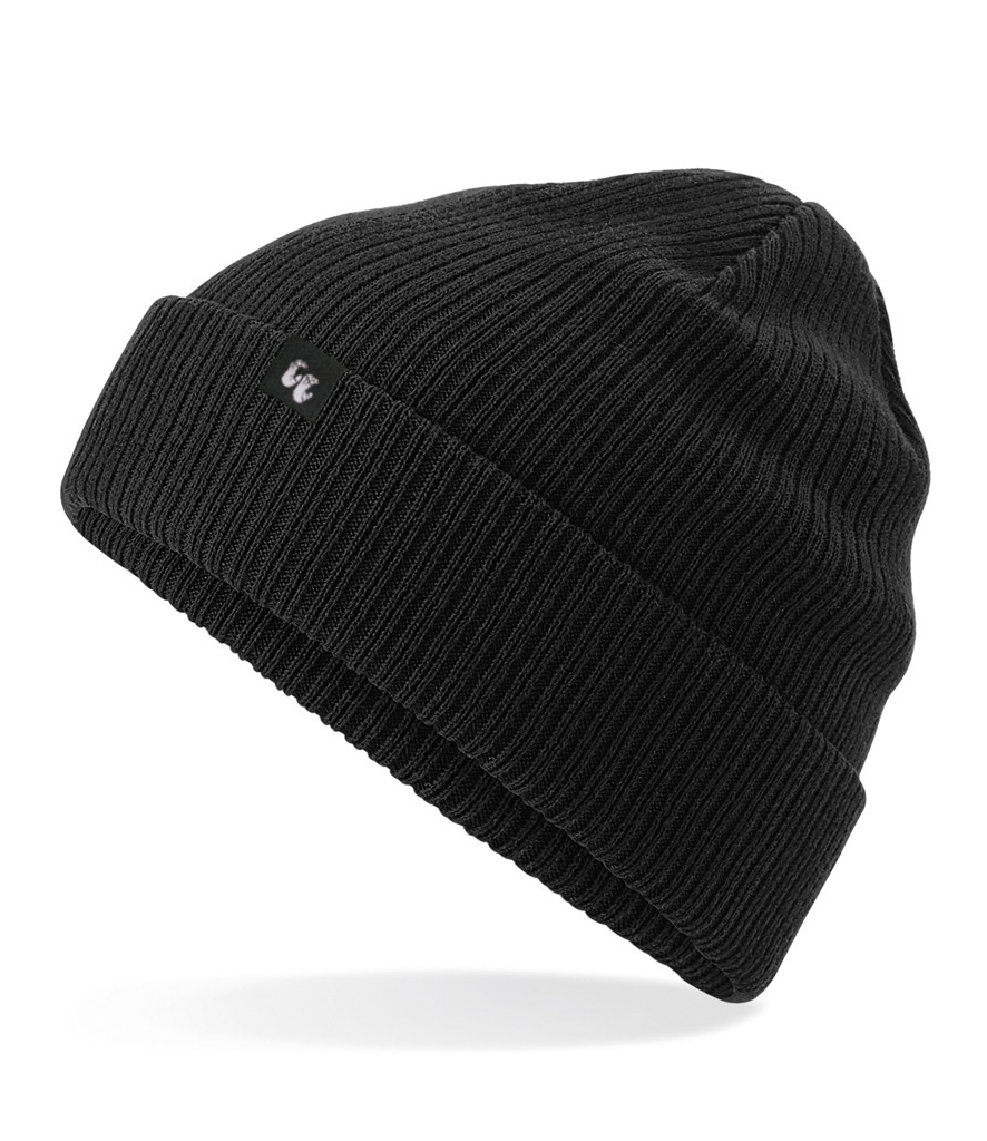 double layer knit cuffed 100% organic cotton beanie in black side