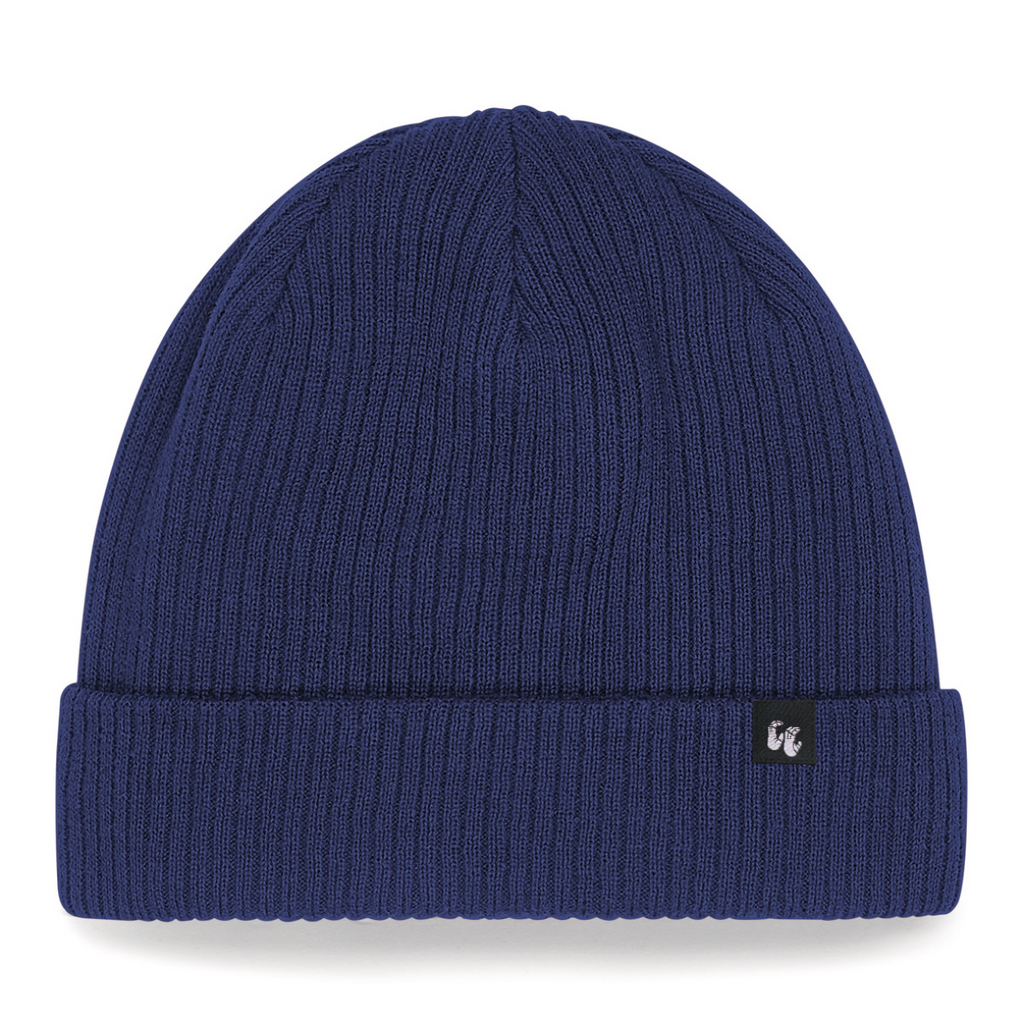 double layer knit cuffed 100% organic cotton beanie in navy blue