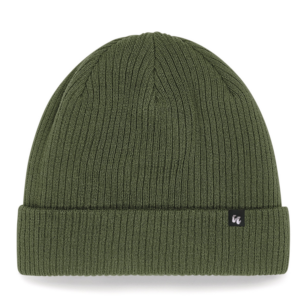 double layer knit cuffed 100% organic cotton beanie in olive green