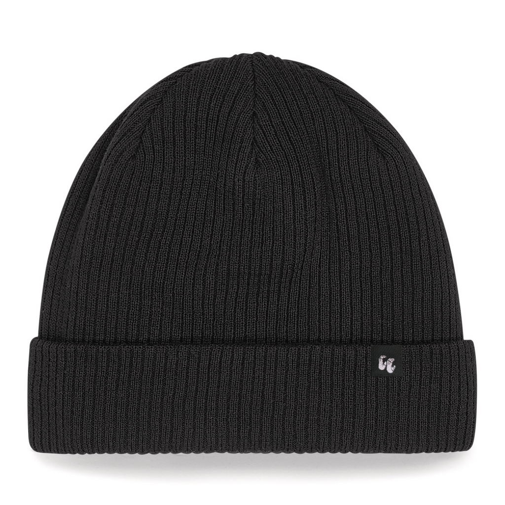double layer knit cuffed 100% organic cotton beanie in black