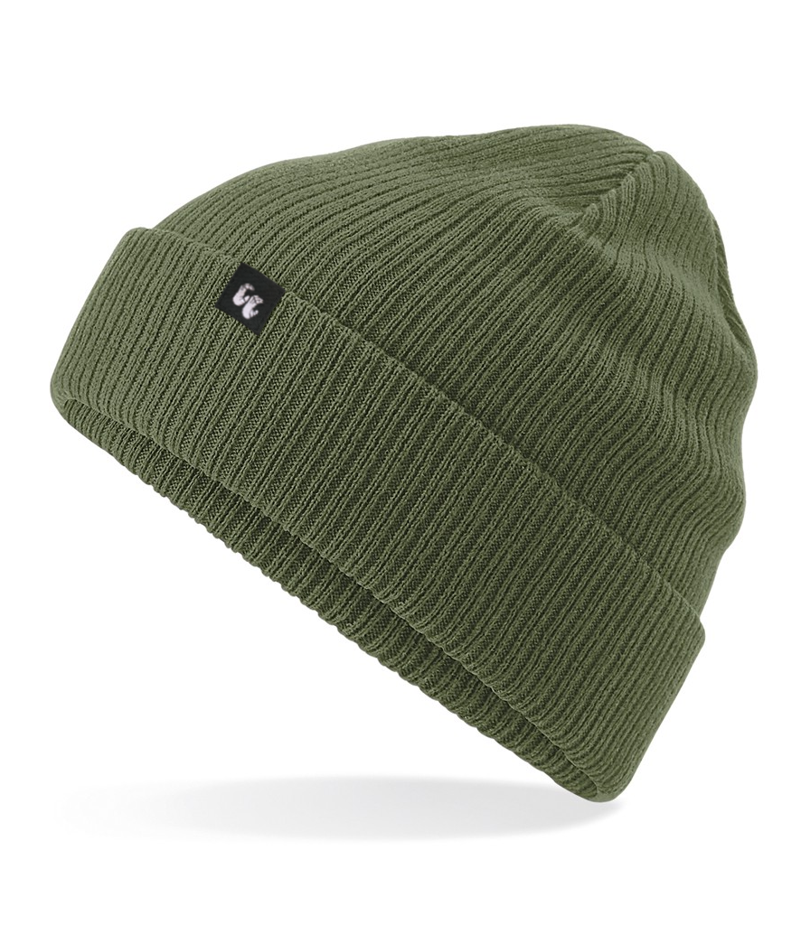 double layer knit cuffed 100% organic cotton beanie in olive green side