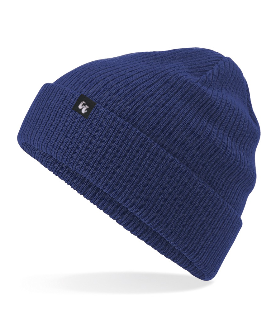 double layer knit cuffed 100% organic cotton beanie in navy blue side