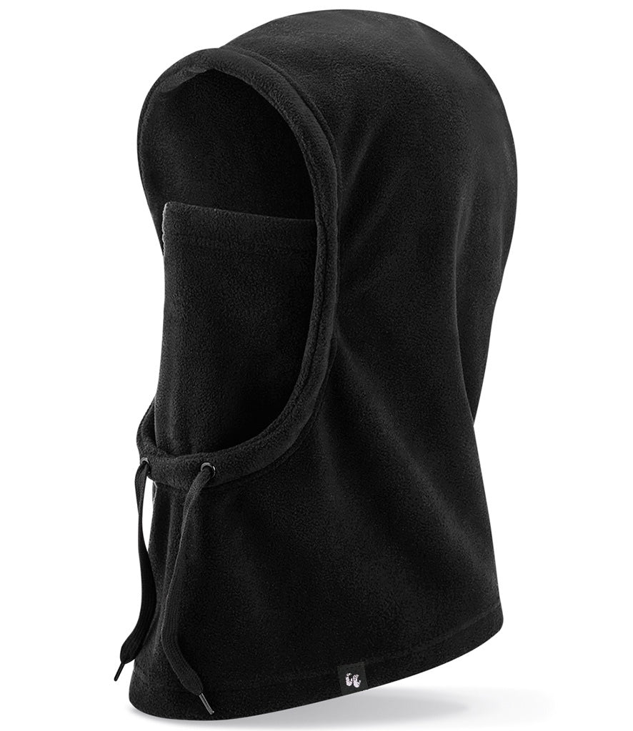 Recycled polyester fleece hooded neck warmer with built in face covering in black