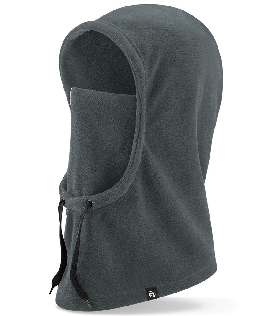 Recycled polyester fleece hooded neck warmer with built in face covering in grey